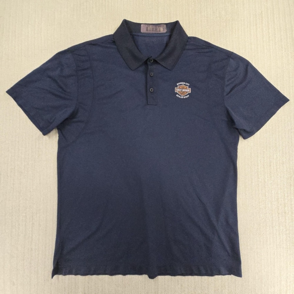 Harley Davidson Polo Shirt Mens 2XL Navy Blue Dealer Staff Bossier City LA Biker